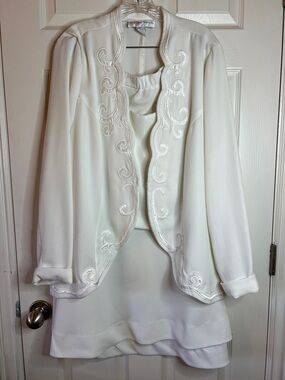 Elegant White Embroidered Jacket and Dress Set